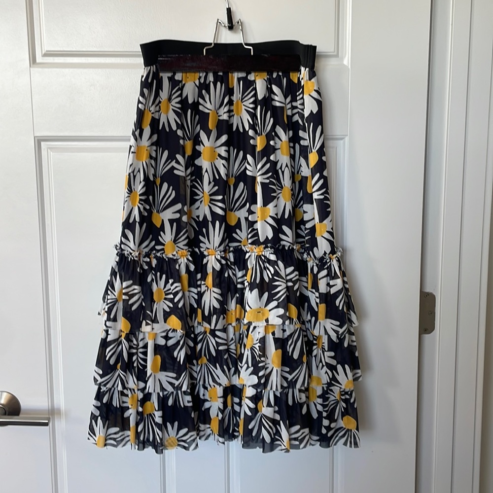Eva Franco Daisy Print Ruffled Midi Skirt - Size SM